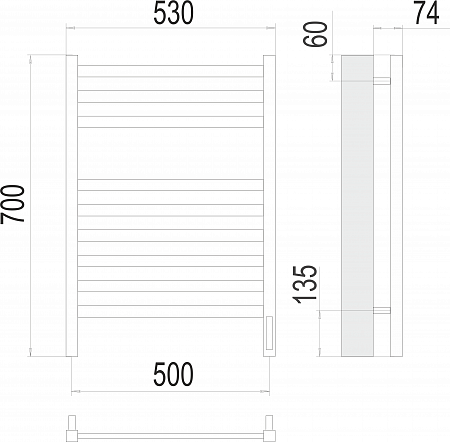 Енисей П9 500х700  электро (sensor quick touch) Полотенцесушитель TERMINUS  Псков - фото 3