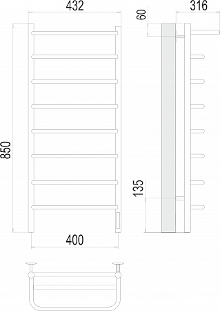 Полка П8 400х850 Электро (quick touch) Полотенцесушитель  TERMINUS Псков - фото 3