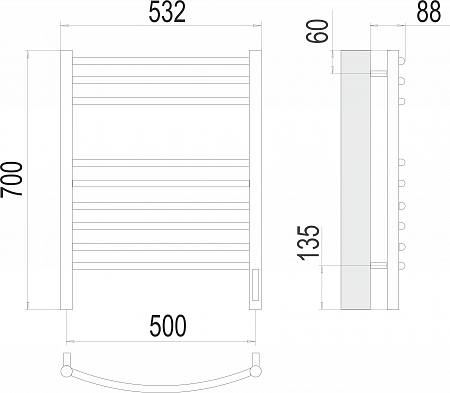 Классик П9 500х700 электро (sensor quick touch)  Полотенцесушитель TERMINUS Псков - фото 3