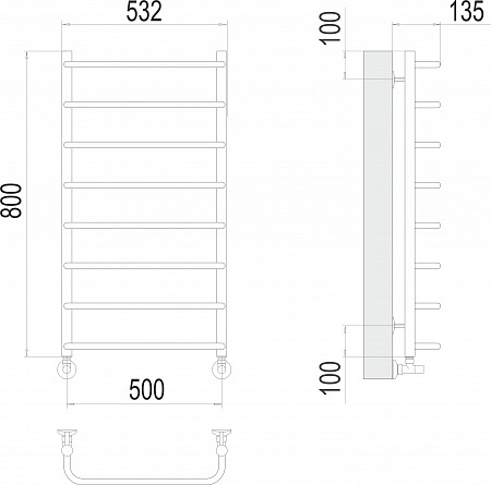 Стандарт П8 500х800  Полотенцесушитель  TERMINUS Псков - фото 3