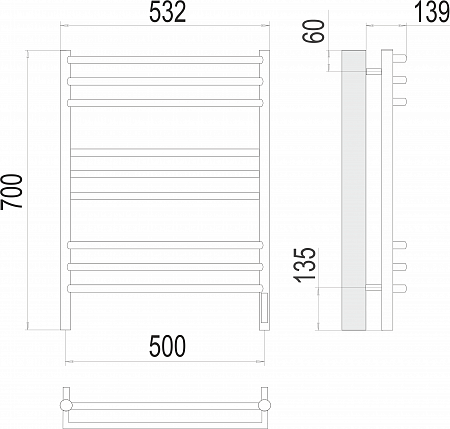 Прато П9 500х700 электро (sensor quick touch) Полотенцесушитель  TERMINUS Псков - фото 3