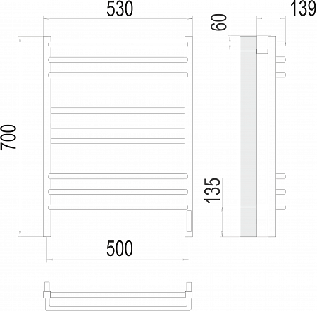 Соренто П9 500х700 электро (sensor quick touch) Полотенцесушитель  TERMINUS Псков - фото 3