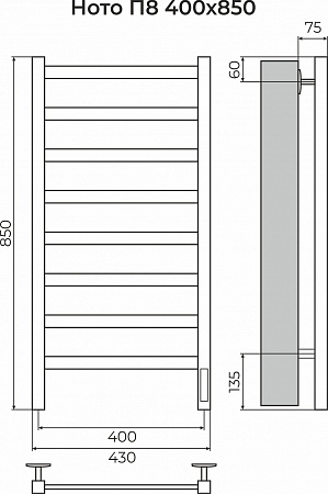 Ното П8 400х850 Электро (quick touch) Полотенцесушитель TERMINUS Псков - фото 3