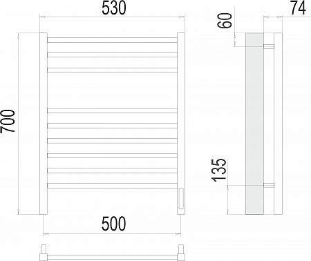 Сицилия П9 500х700 электро (sensor quick touch) Полотенцесушитель TERMINUS)  Псков - фото 3