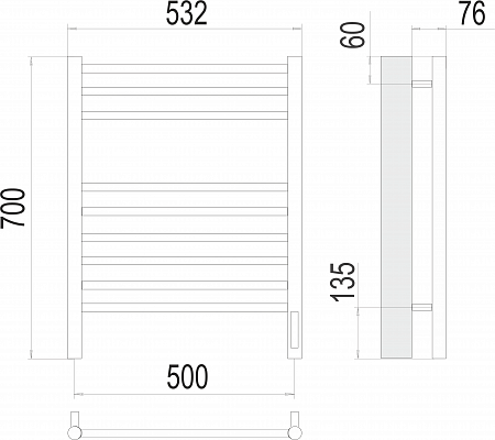 Аврора П9 500х700 электро (sensor quick touch)  Полотенцесушитель TERMINUS Псков - фото 3