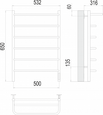 Полка П6 500х650 Электро (quick touch) Полотенцесушитель  TERMINUS Псков - фото 3
